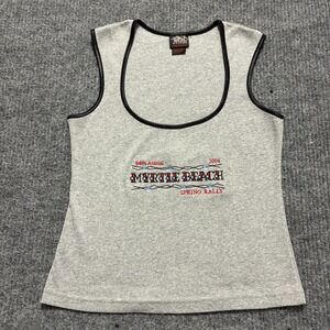 Myrtle Beach Spring Rally 2004 Womens Tank Top Size L Gray Biker Design Y2K